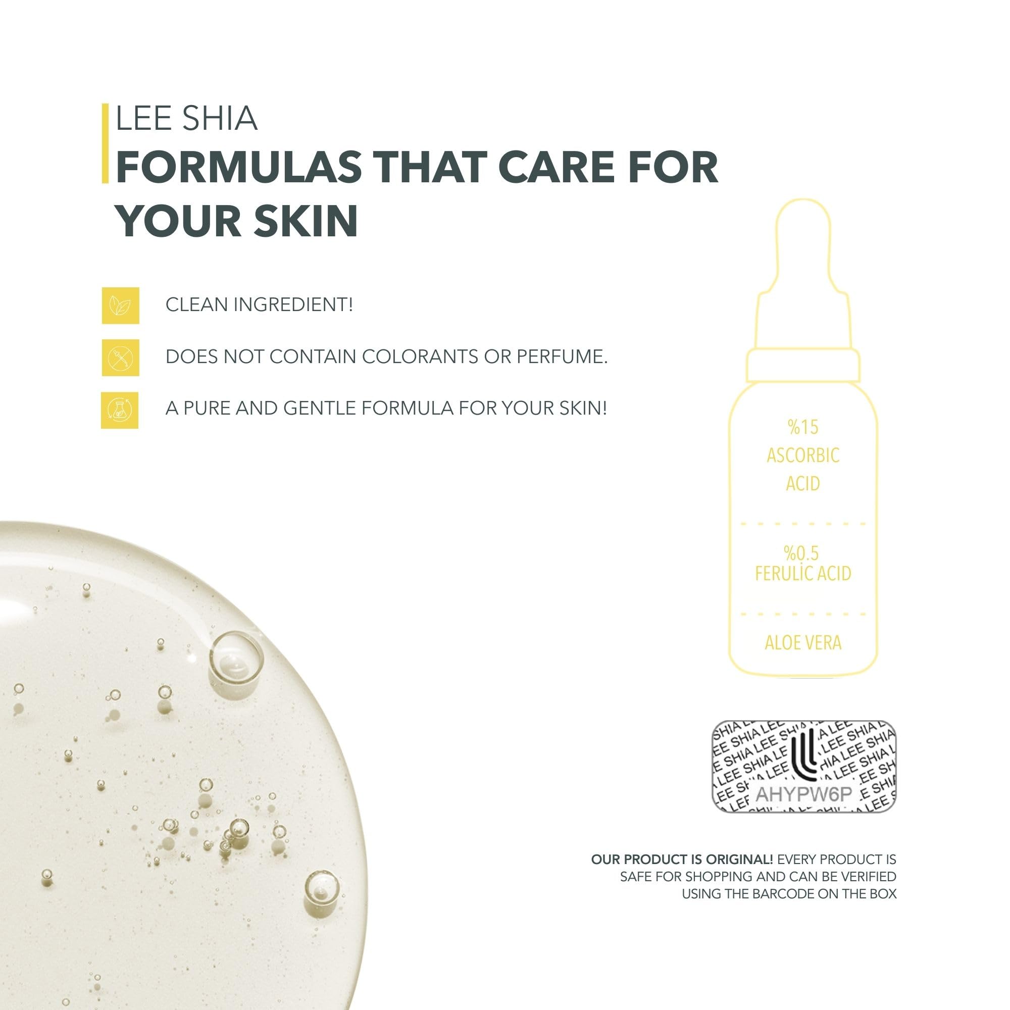 Lee Shia Aydınlatıcı Vitamin C Serum 30 ml (ASCORBIC ACID%15 FERULIC ACID%0.5 ALOE VERA)