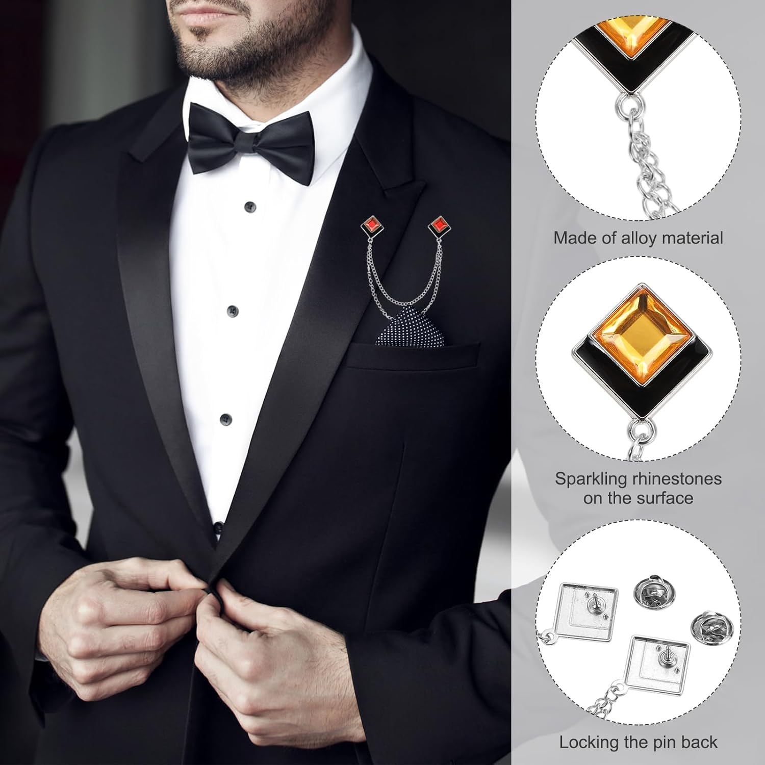 PATIKIL Gem Chain Brooch Pins, Hanging Chain Brooch Suit Pin Tassel Chain Square Crystal Badge Lapel Collar Pins for Women - Image 3