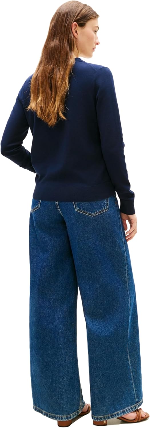 Tommy Hilfiger Women's Cotton V Neck Sweater Knit Sweater Pullover