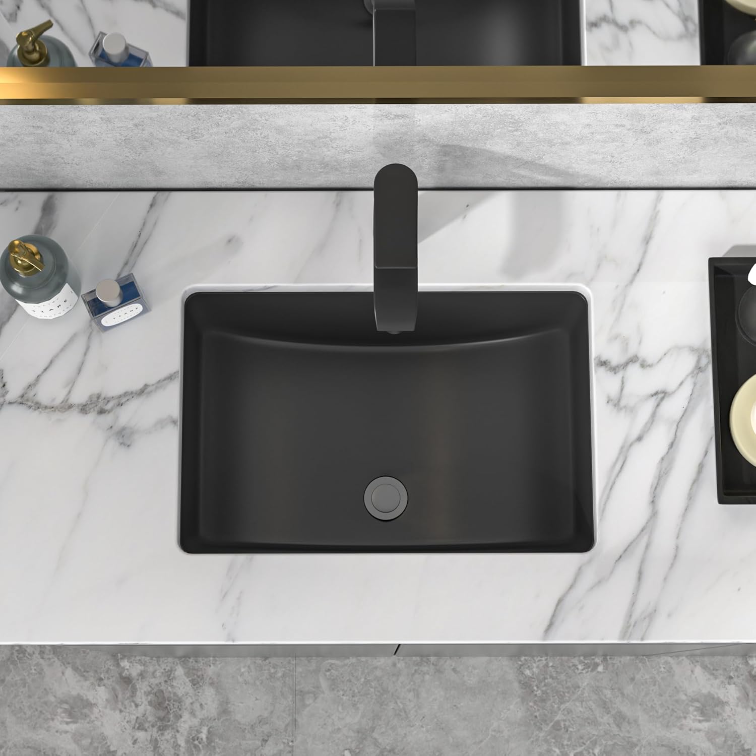 Sarlai Undermount Bathroom Sink - 21 x 15 inch Rectangular Vessel Sink Undermount Modern Ceramic Rectangle Vanity Sink Art Basin with Overflow, Interior Bowl Size 19-2/9" x 13-1/9"