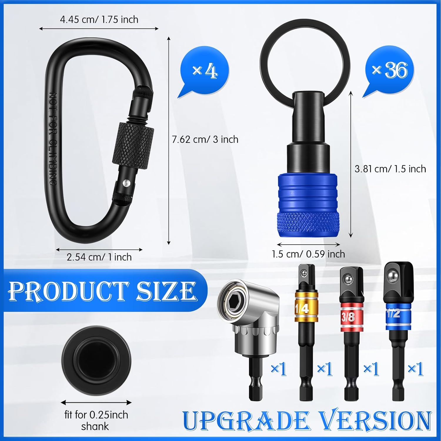 44 Pcs Upgraded Flexible Drill Bit Extension, Bit Holder Keychain, 1/4 3/8 1/2 Socket Hex Shank Quick Release Screwdriver 105 Degree Right Angle Driver for Drills Men Gifts (Multicolor)