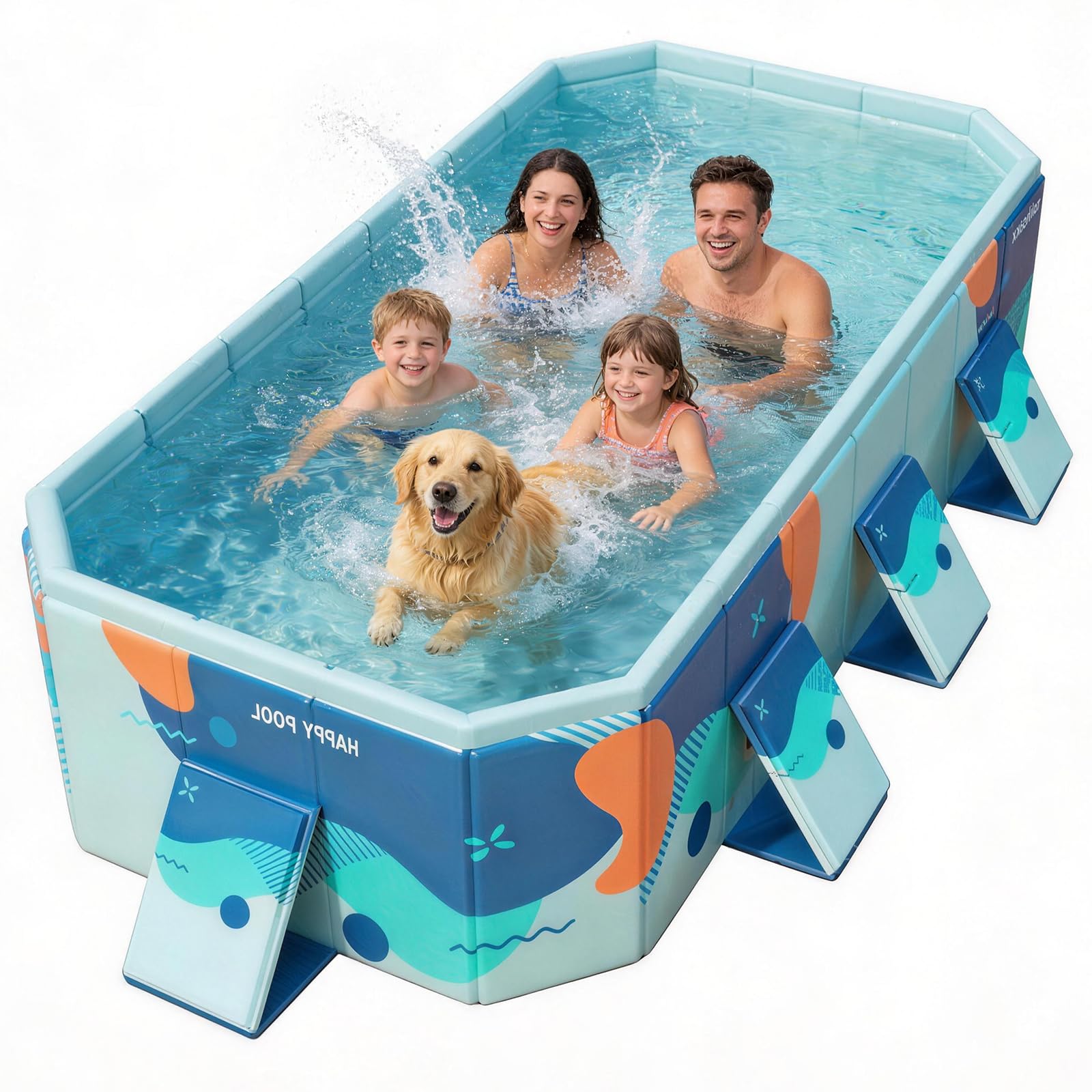 Grande piscine familiale pliable pour enfants et chiens, 292,1 x 165,1 x 54,6 cm (L x l x P) – Piscine carrée en plastique rigide avec parois latérales renforcées et installation facile pour le jardin