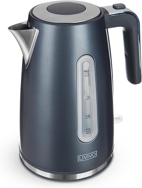 LIVIVO Orion Electric Kettle Fast Boil Jug Hot Water Dispenser 3000W 1.7L BPA Free 360° Swivel Base  Stainless Steel Matt Finish (Grey/Silver)