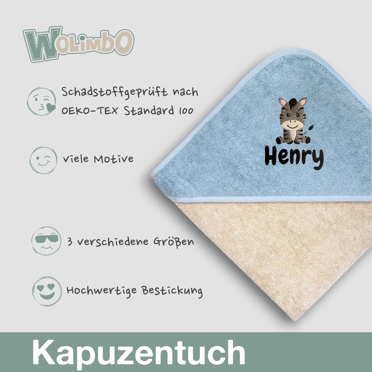 Wolimbo Kapuzenhandtuch personalisiert mit Namen und Motiv - Peach-Mauve - 80x80 cm - für Baby und Kinder