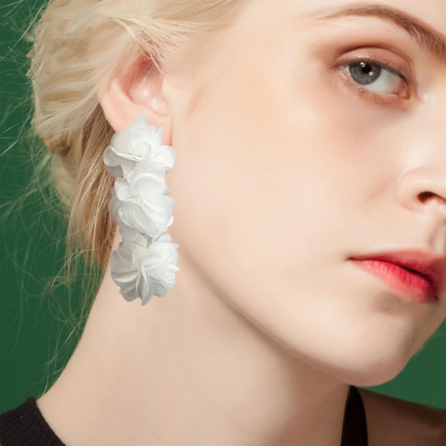 Anmpab Elegant Long Fabric 3-Layer Flower Tassel Earrings Bohemian Handmade Dangle Drop Earrings for Women Vintage Floral Statement Jewelry - Image 3