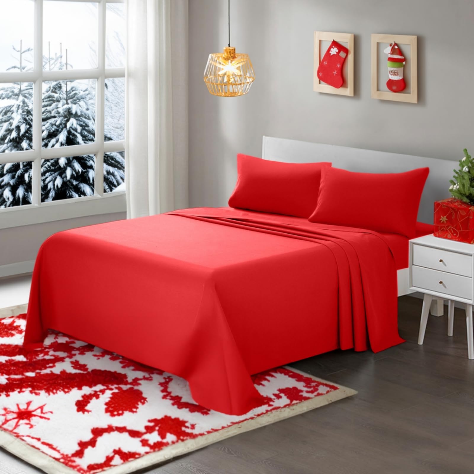 ARTALLSoft Microfiber Bed Sheet Set 4-Piece with Deep Pocket Bedding - King, Red