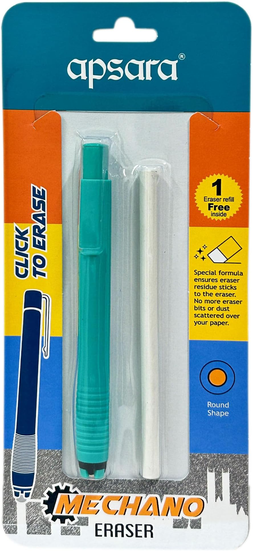 Mechano Eraser | Residue-Free | Comfortable Grip Handle | Clean Eraser with Plastic Container | Long Lasting | for Students & Artist | Pack of 1, Multi-Color