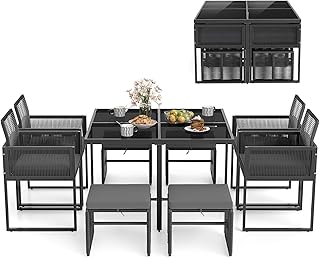 Tangkula 9 Pieces Patio Dining Set, Outdoor Space-Saving Furniture Set w...