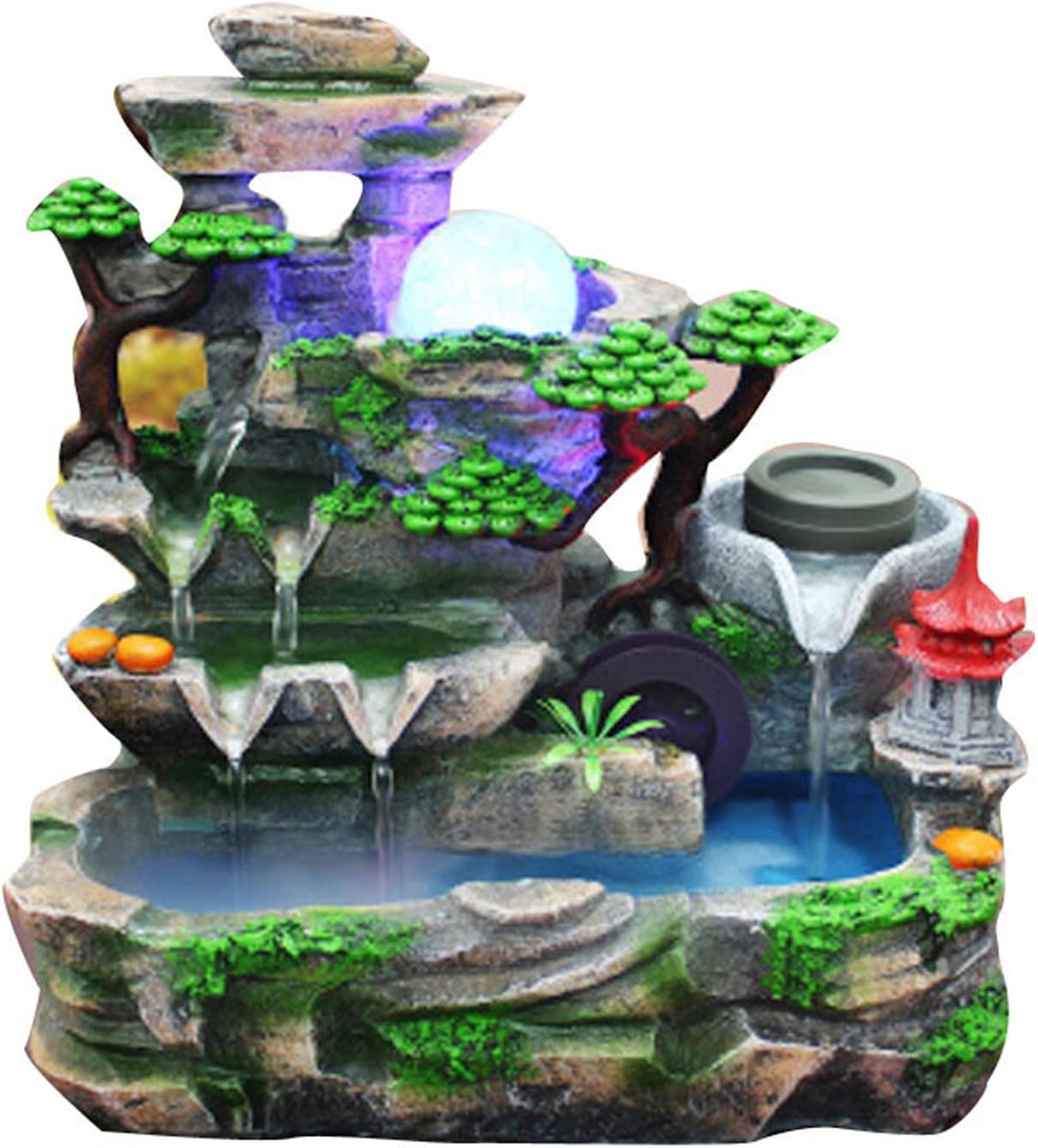 Tabletop Fountain Waterfall Meditation Fountain Indoor Fountain Office Home Relax Desktop Fountain Pool Includes Many Natural River Rocks LED Lights