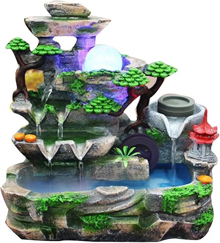 Vista 19 de Indoor Waterfall Fountain Tabletop Fountains with LED Lights,with Rolling Ball Atomizer,Lighted Illuminated Waterfall Indoor Small Rockery Desktop