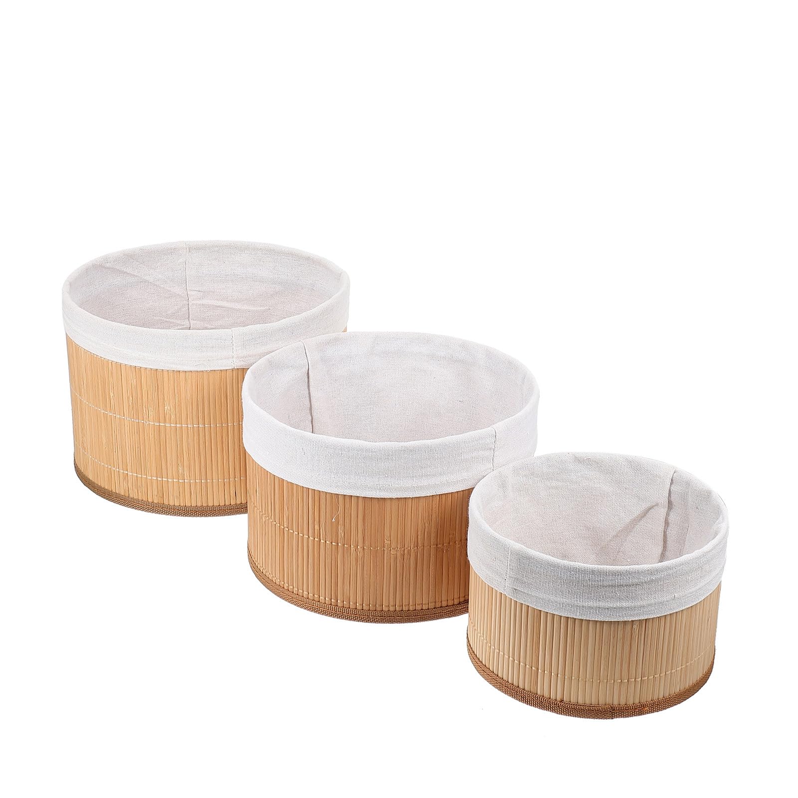 Lot de 3 paniers de rangement ronds en bambou naturel tressé
