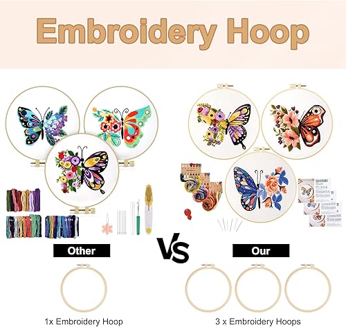 Miniatura 2 de Anidaroel Juego de 3 juegos de bordado de mariposa para adultos principiantes, kits de punto de cruz estampado para principiantes, incluye hilos y