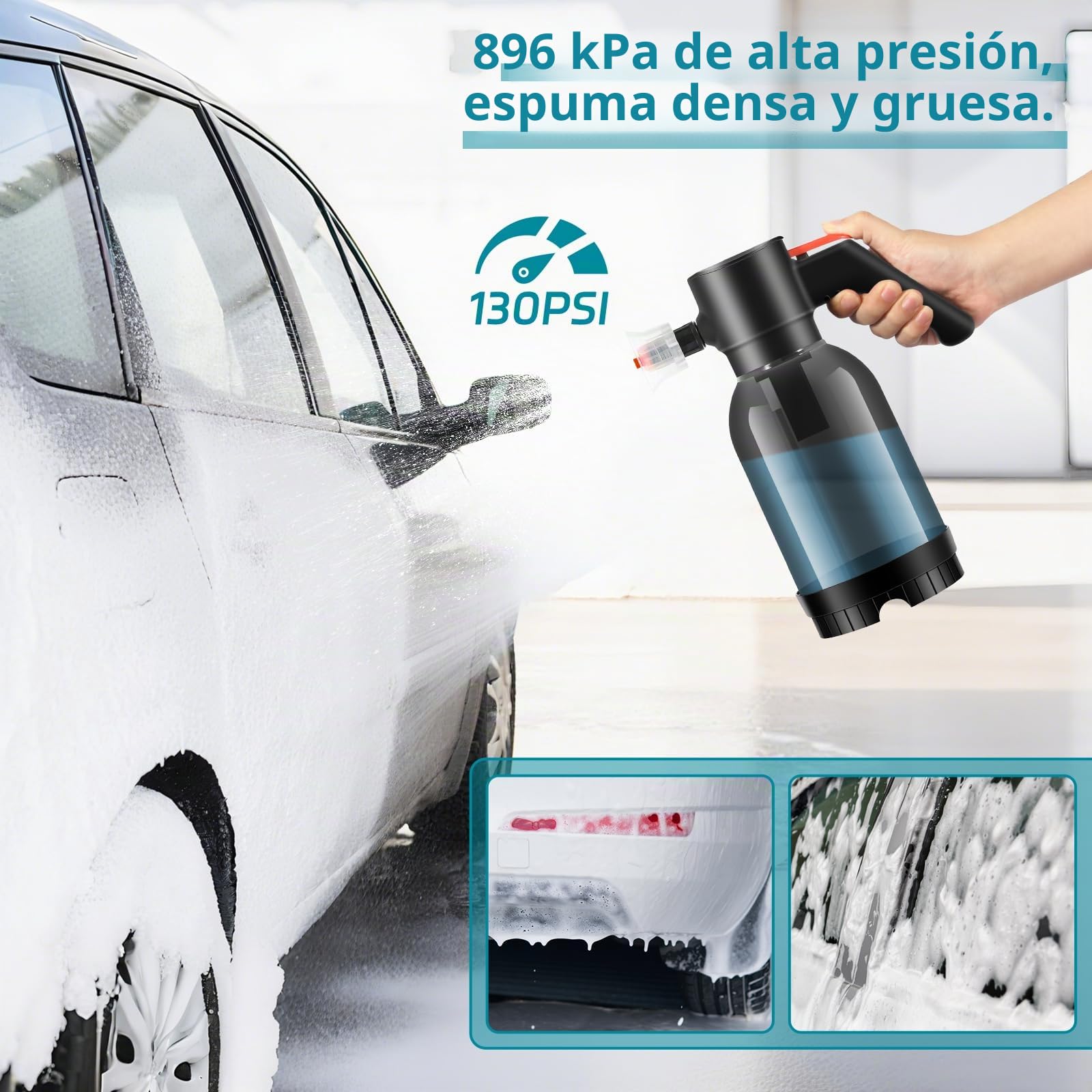 Pulverizador Eléctrico de Espuma 2L, Uten Pulverizador a Presión Inalámbrico Recargable para Lavado de Coches, Jardín y Hogar con Espuma Potente