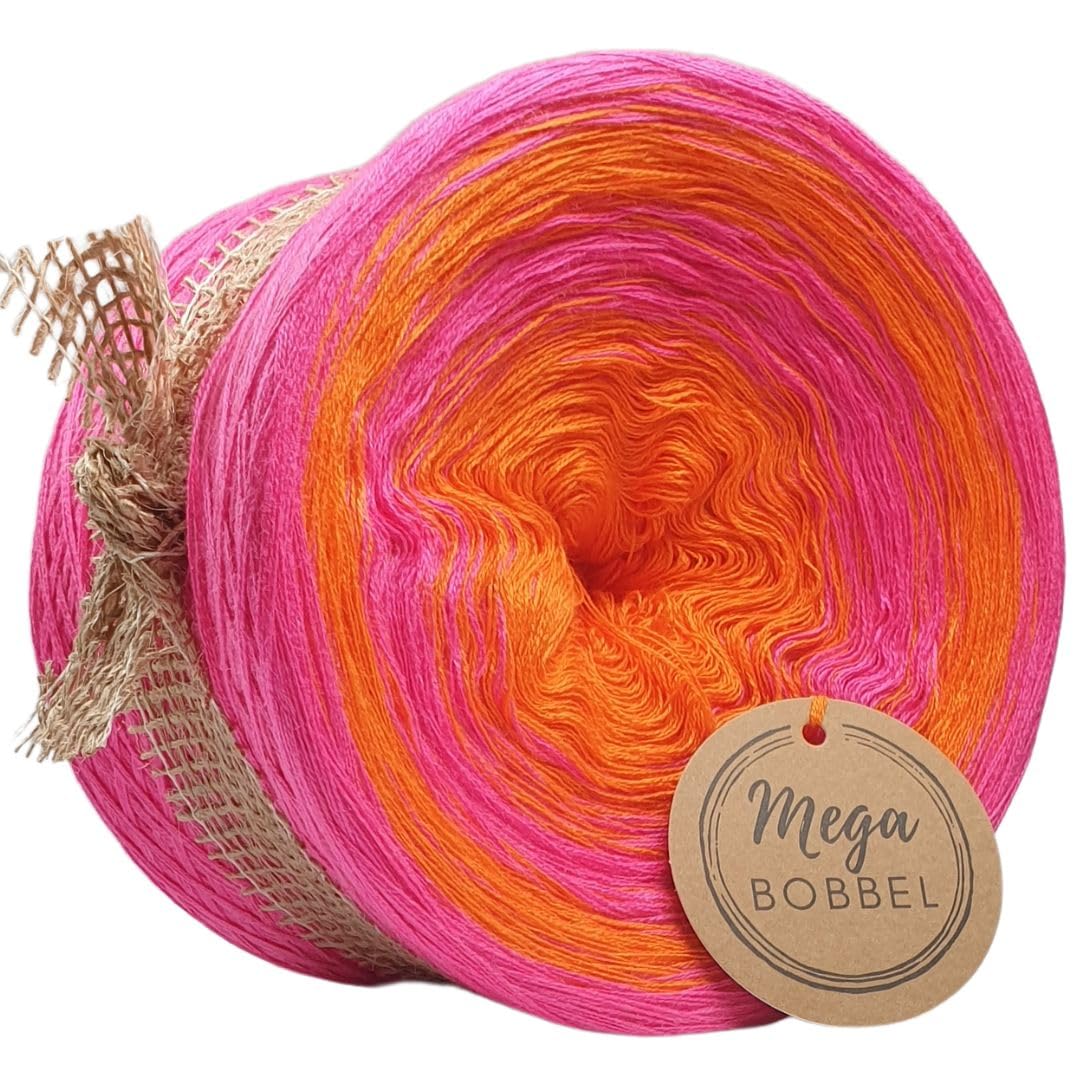MegaBobbel*Pinke Orange*A367* (Außenfarbe: Neon Pink) Farbverlaufsgarn - Lace Garn Bobbel Wolle zum Häkeln & Stricken (4 fädig, 3750m)