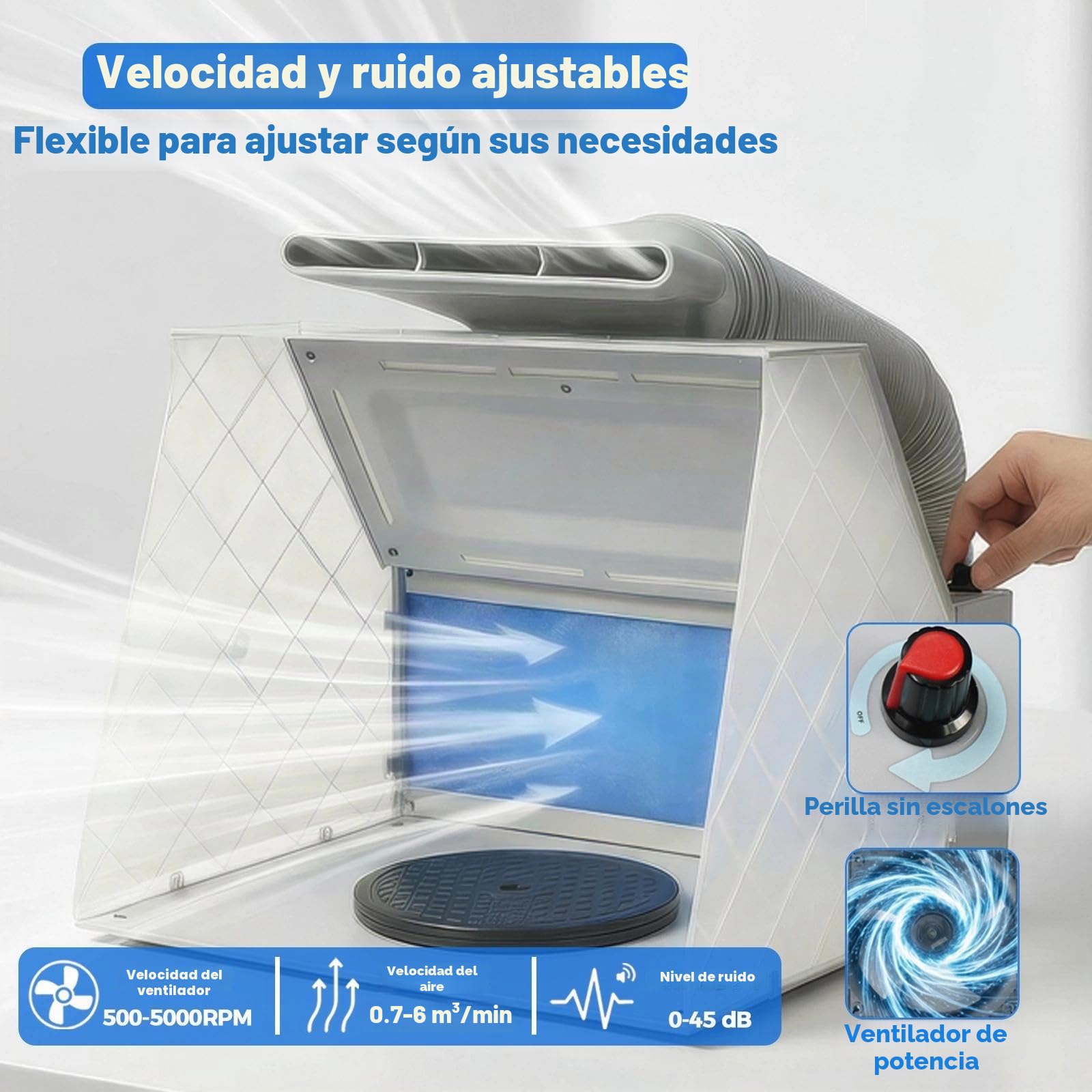 ABEST cabina de pintura con aerógrafo, ventilador potente ajustable y 4 luces LED, filtro de 2 capas con plato giratorio de 19 cm, 16 barras de cocodrilo para pintura, modelismo y artesanía