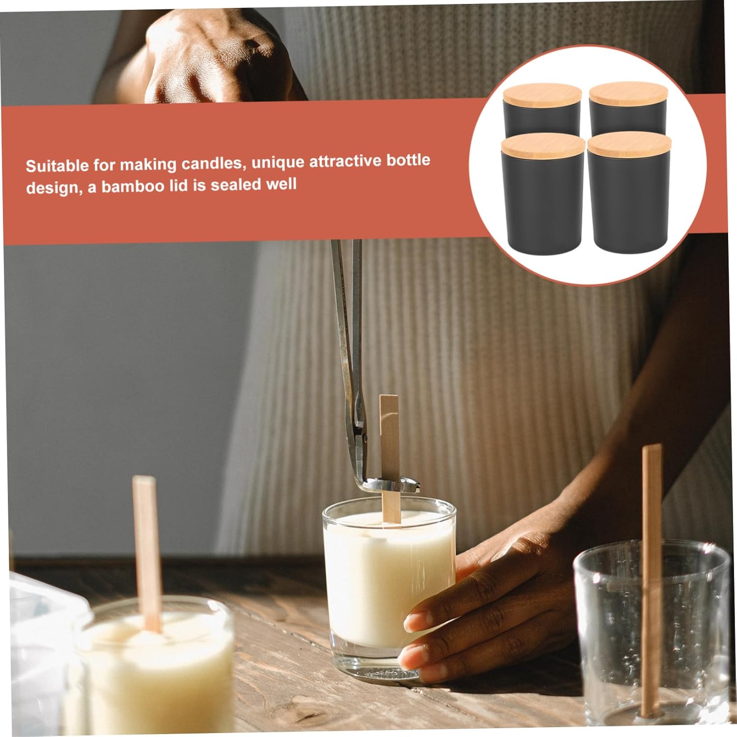 OHPHCALL 4sets Glass Candle Tins with Lids Scented Candle Making Jars Versatile Storage for Crafts Food Preservation and Home Decor for Parties and