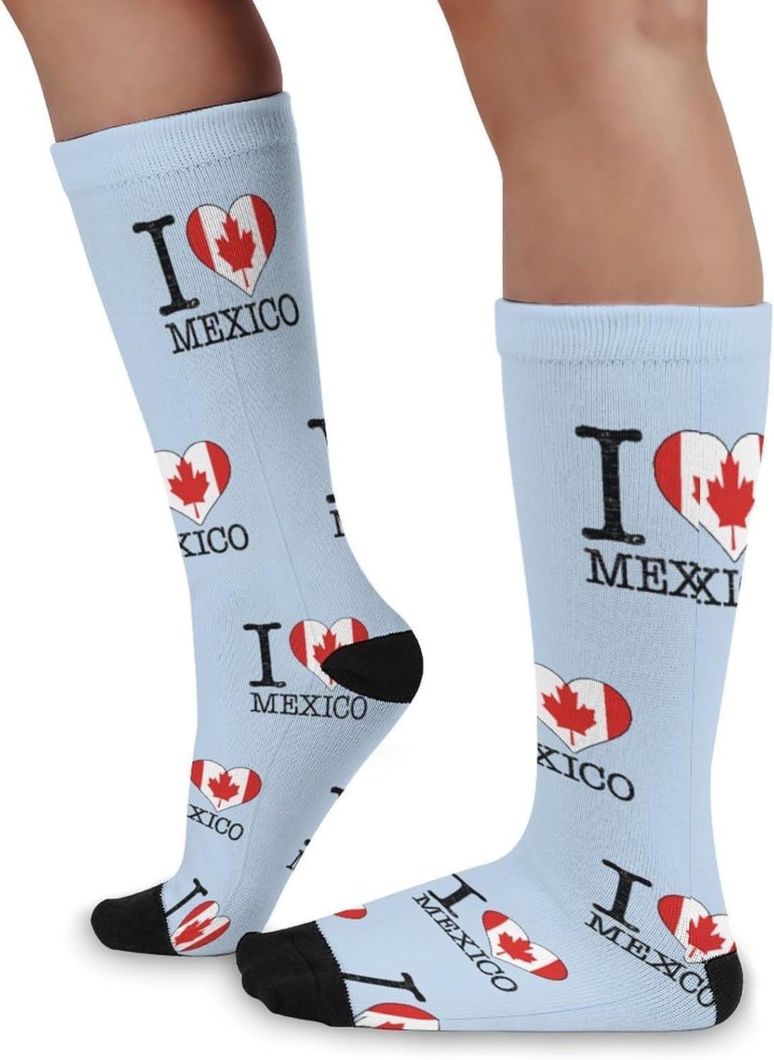 I Love Canada Mexico Knee High Socks Athletic Long Stockings Sport Casual Crew Tube Sock Boot 46cm