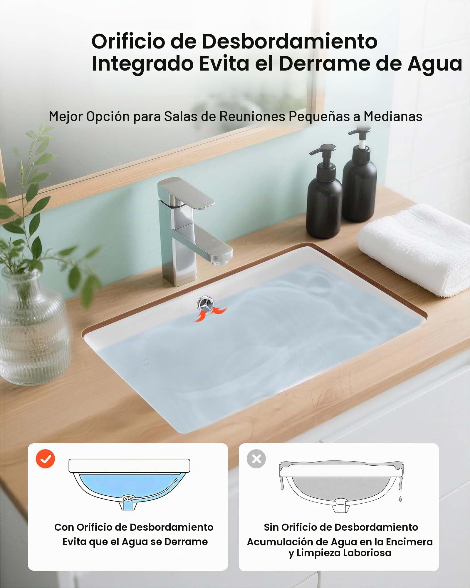 VEVOR Lavabo Bajo Encimera de Cerámica Rectangular, con Rebosadero, Fregadero de Cocina Moderno para Espacios Pequeños, Resistente a las Manchas y el Amarilleo, Color Blanco, 460 x 330 x 185 mm