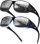 Myiaur Polarized Fit Over Glasses Sunglasses for Men Women, Trendy Wrap Around Sunglasses UV Protection for Driving (2 Pack)