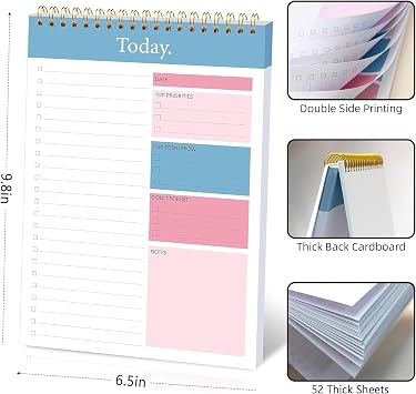 104 Pgs To Do List Notepad - Daily Planner Notepad Undated 52 Sheets Tear Off, 6.5