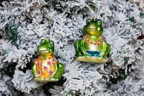 Miniatura 4 de Juego de 2 adornos de rana de vidrio soplado a mano para árbol de Navidad, adornos de Navidad de rana de vidrio colgante
