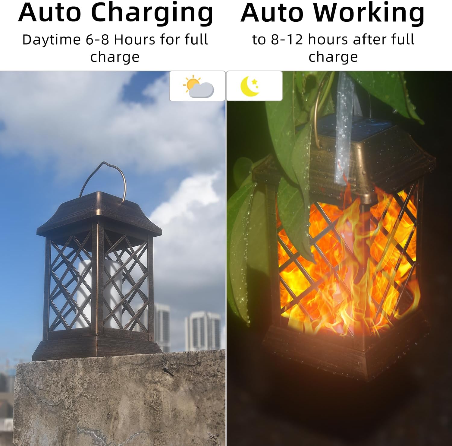 Upgraded Metal Solar Lanterns Outdoor Flickering Flame Hanging Lanterns, Waterproof Christmas Decoration Solar Garden Lights Landscape Lighting for Patio Yard Deck, Bronze, Pack of 2