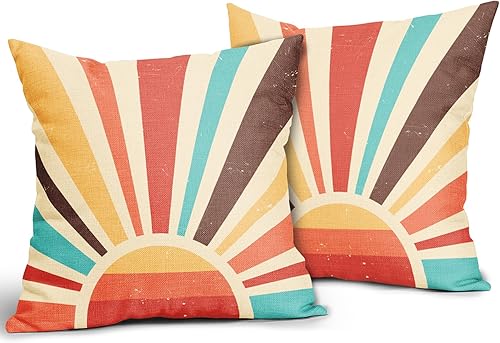 Miniatura 9 de Sweetshow Juego de 2 fundas de almohada lumbares de estilo bohemio de 12 x 20 pulgadas, estilo retro de los años 70, estilo bohemio colorido