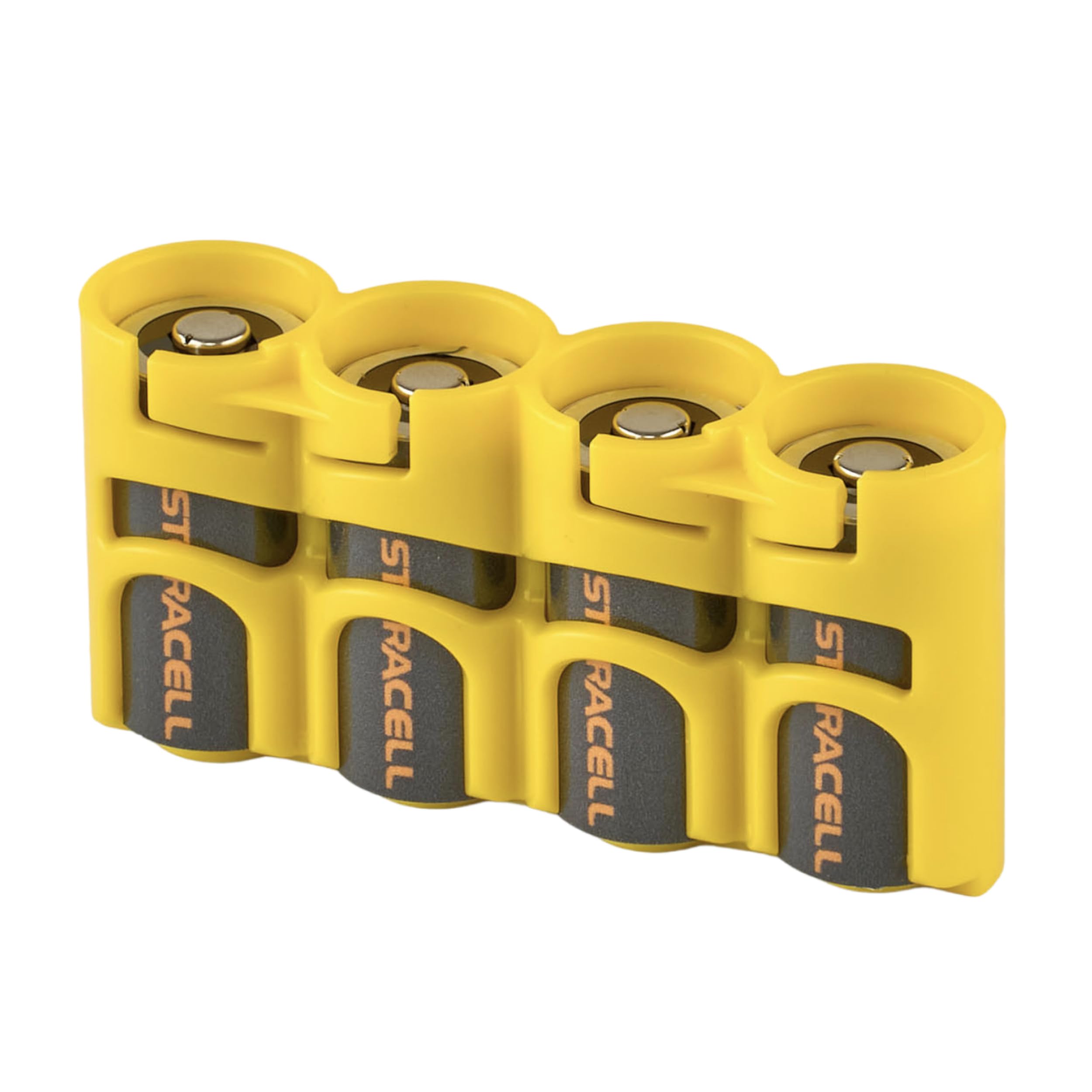 Storacell Slimline CR123 Battery Storage Caddy, Yellow, Holds 4 Batteries (Not Included)