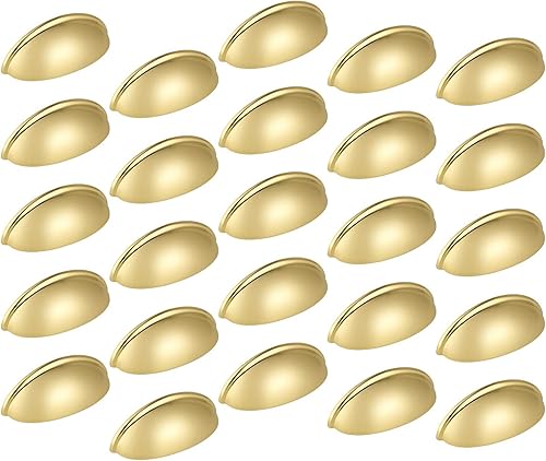 Probrico Paquete de 25 tiradores dorados para gabinete, tiradores de cajón de taza de 3 pulgadas (2.992in), tiradores de taza de gabinete central,