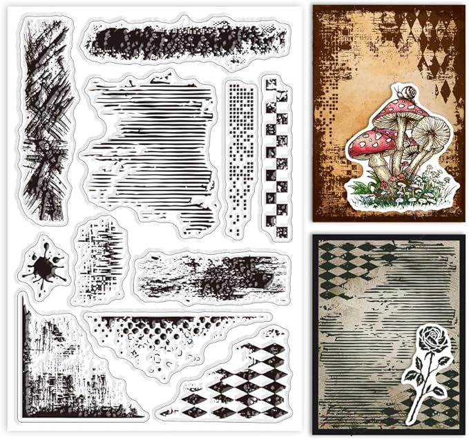 GLOBLELAND Vintage Texture Background Clear Stamps for Cards Making Retro Mark Background Silicone Stamp Texture Transparent Stamp for DIY Scrapbooking Photo Album Journal 4.33x6.3inch