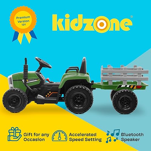 Miniatura 2 de Kidzone Versión premium 12V7AH con neumáticos de goma EVA con motores duales de 35 W, motor de potencia de torque, control remoto, tractor eléctrico