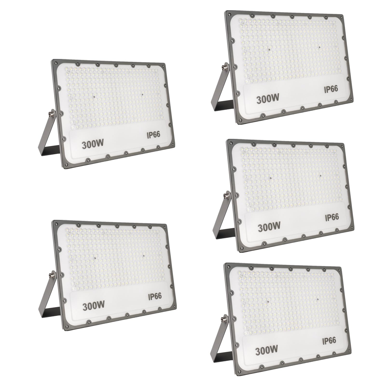 Tonuuoei 300W LED Floodlight Outdoor, 5pcs Super Bright Security Lights IP66 Waterproof, 6500K Spot Flood for Garden, Yard, Garages, Warehouse, Patio, Billboard