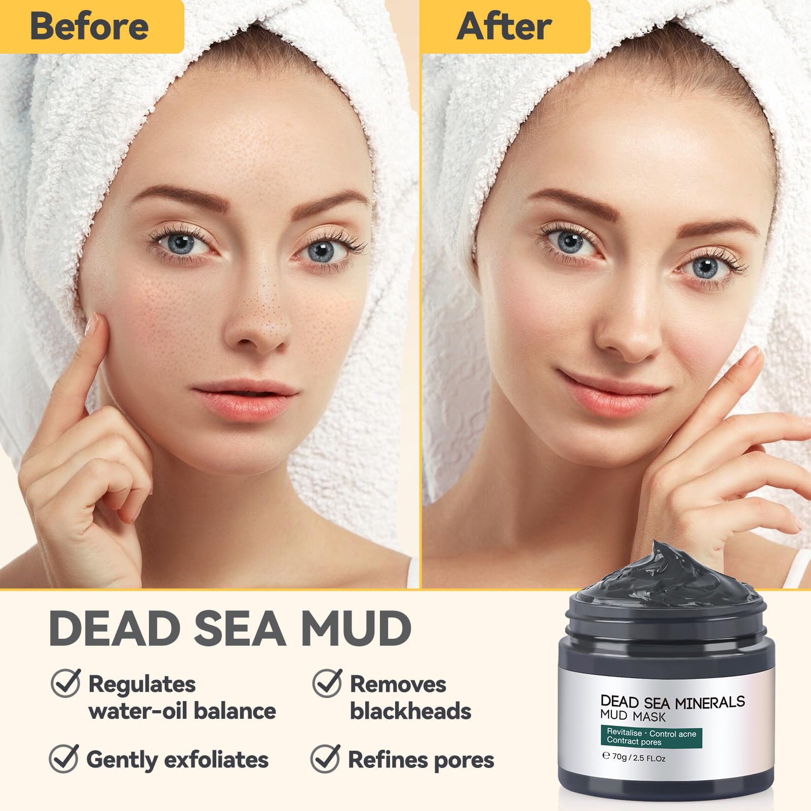 Clay Mask, Face Masks Skincare, 3-Set Turmeric Vitamin C Clay Mask, Dead Sea Mud Mask - Image 3