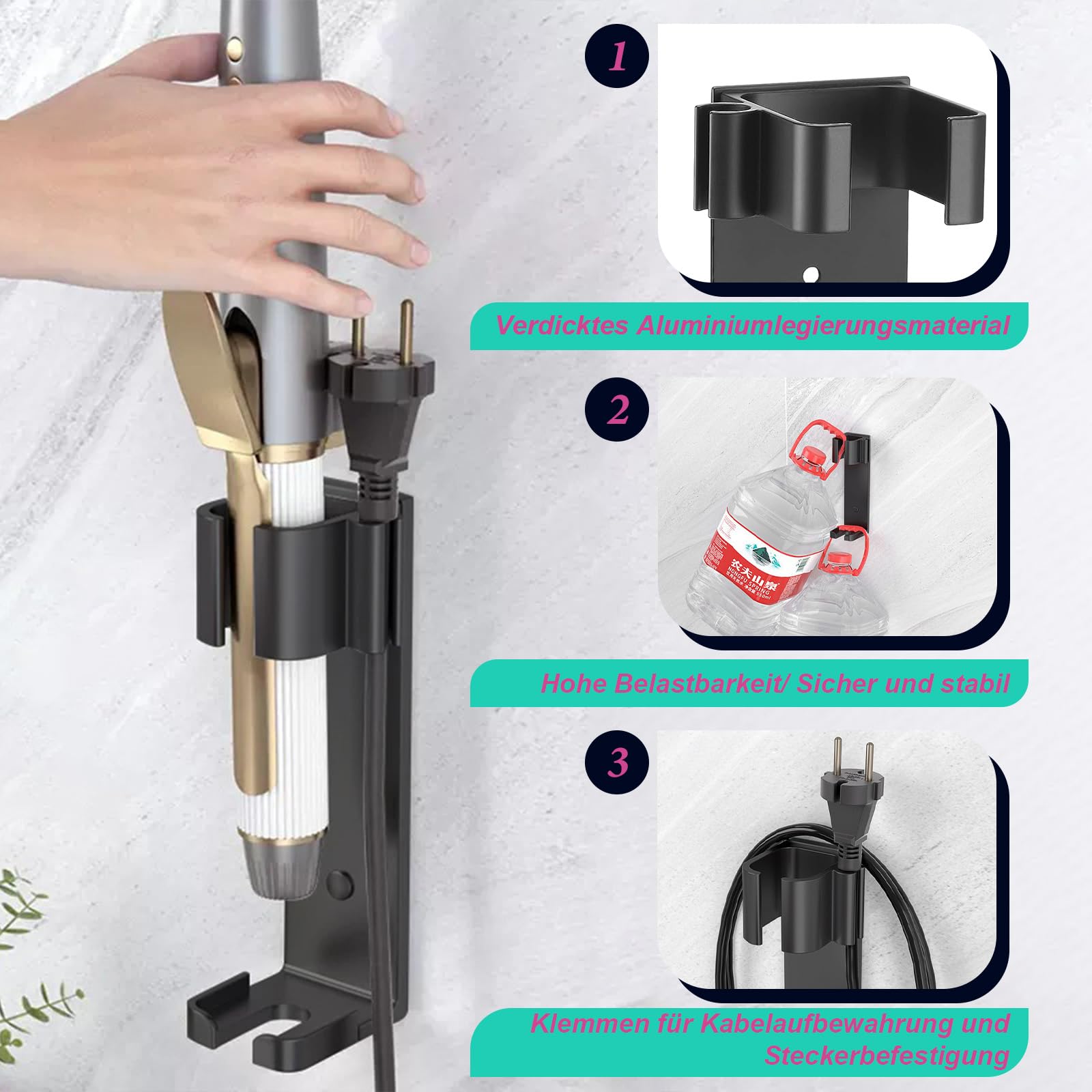 Wandhalterung Halter für Dyson Airwrap,Halterung kompatibel mit Dyson Airwrap Wandhalterung Halter ohne Bohren für Glätteisen,Glättbürste,Verschiedene Lockige Haar Sticks,Hochtemperaturbeständig