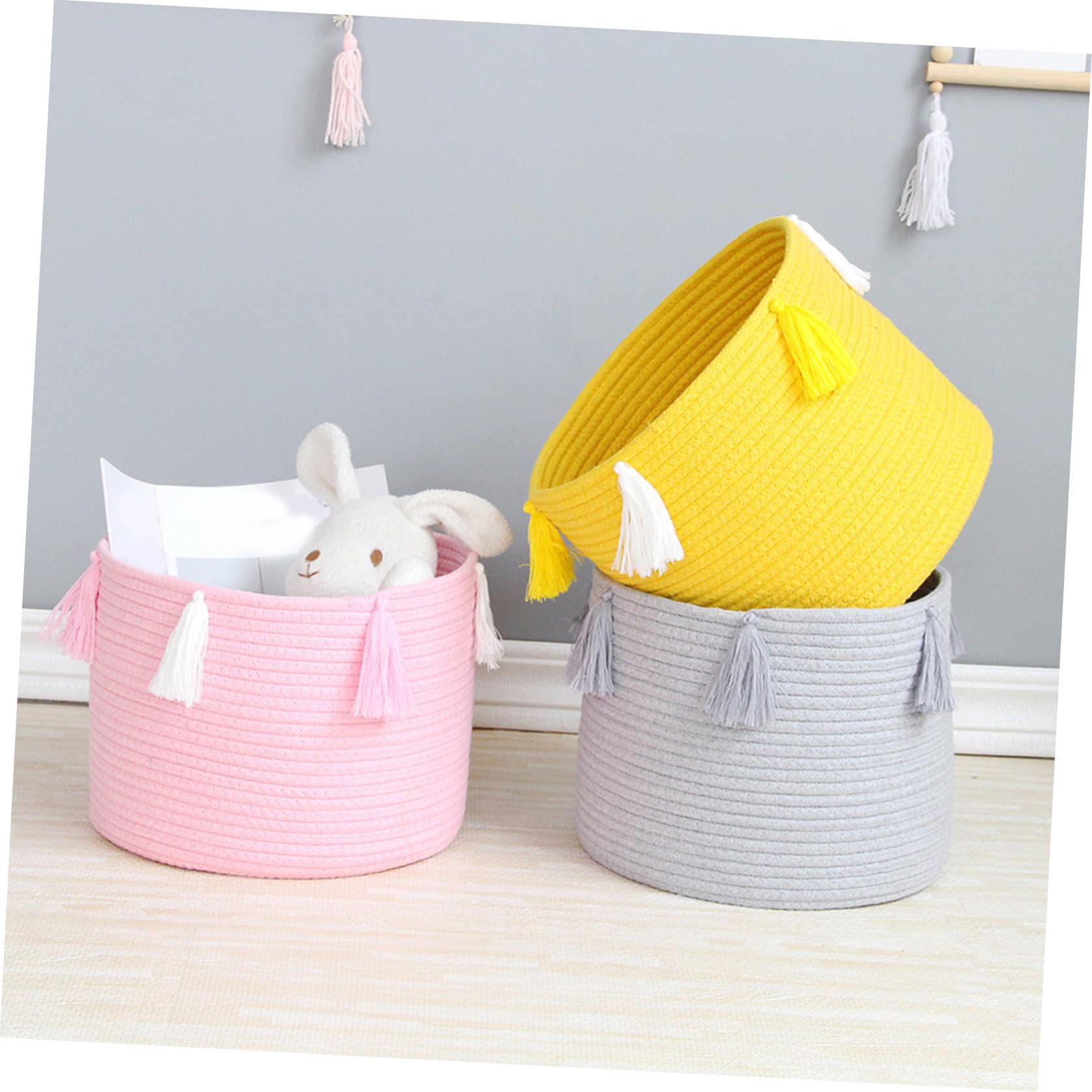 Cesta de Almacenamiento de Cuerda de Algodón Multiusos Diseño Trenzado y Apariencia Elegante para Guardar Artículos Diversos Hogar