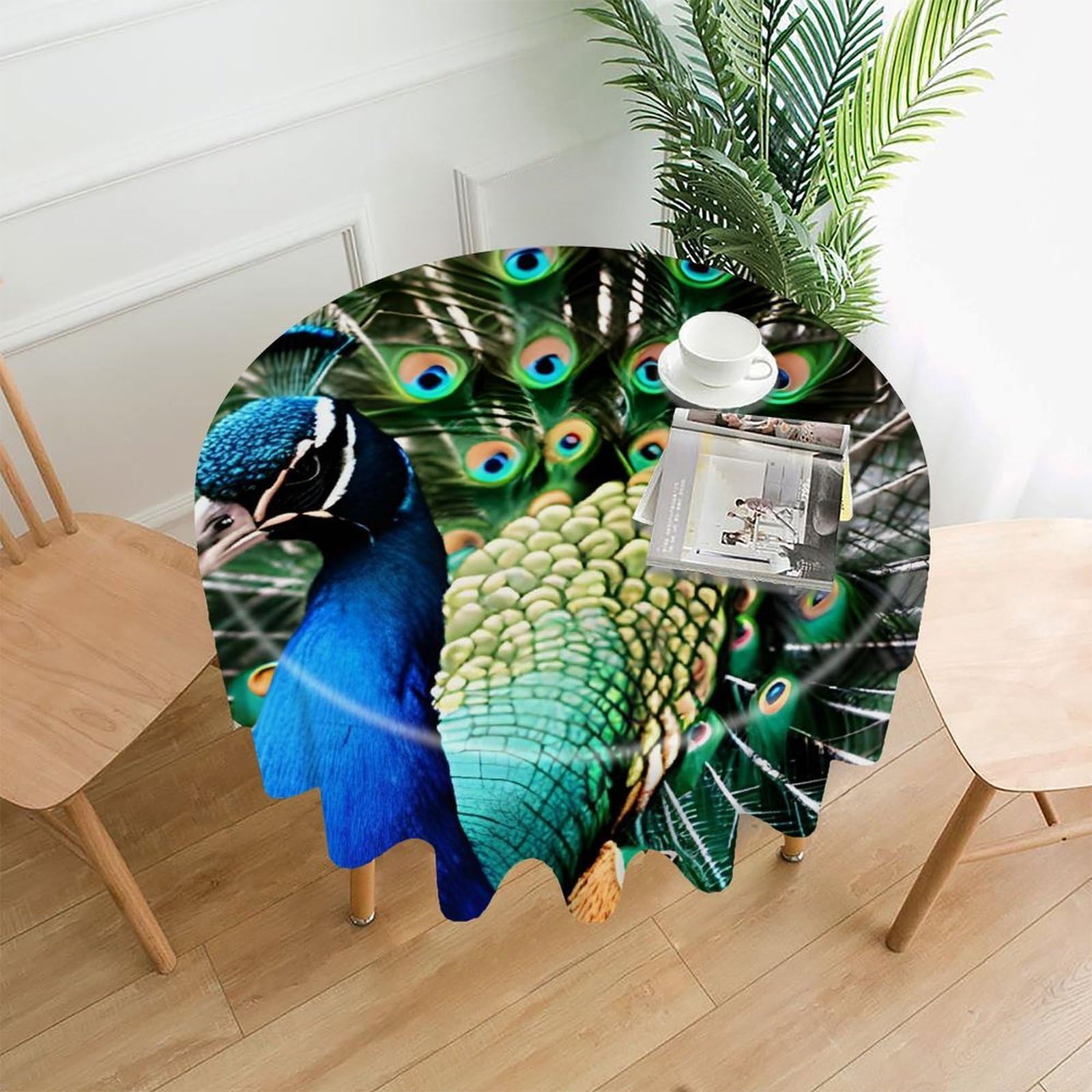 FodPand Peacock Round Tablecloth - 60 Inch Premium Polyester Table Cloth, Fashion Wrinkle Resistant Decorative Table Cover for Dining Kitchen Party Buffet Tables
