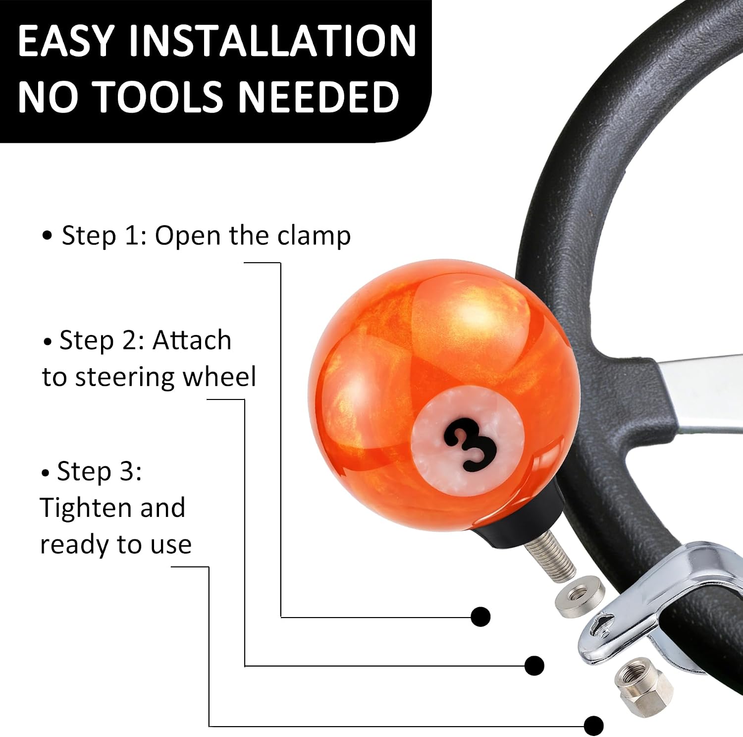 Steering Wheel Booster Driving Turning Knob, Orange 3