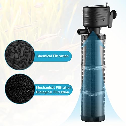 Miniatura 2 de SainSmart XpertMatic - Filtro de acuario de 3 etapas de 475 GPH para tanque de peces de hasta 120 galones, estilo moderno, material ABS negro,
