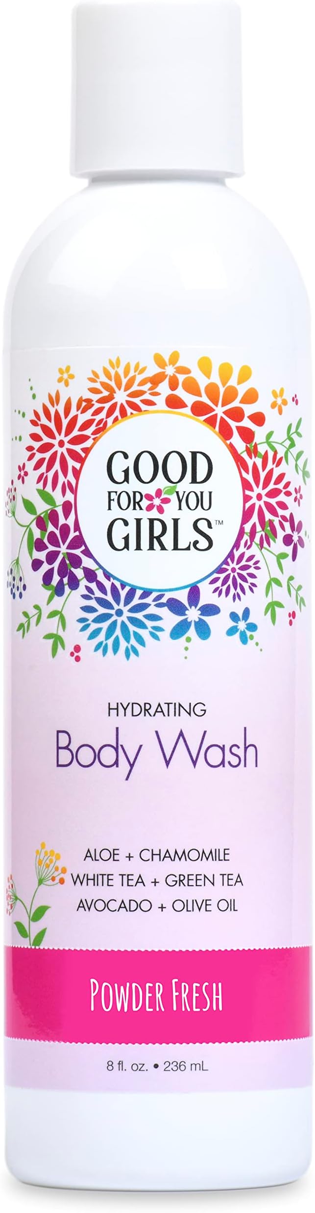 Good For You Girls Natural Body Wash with Aloe, Avocado & Jojoba Oils,Shower Gel Body Wash for Girls to Adults, Vegan and Paraben Free, Powder Scent (8 Fl oz)