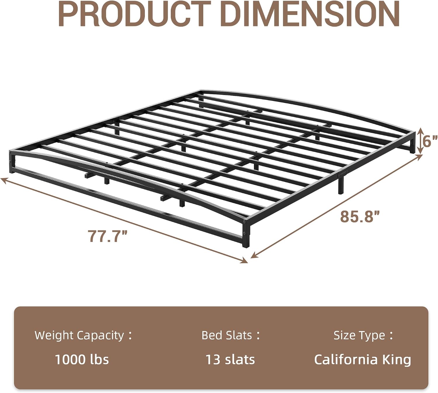 GAOMON Low Bed Frame California King Size, 6 Inch Heavy Duty Metal Platform California King Bed Frame with Arch Design, Easy Assembly, Strong Bearing Capacity, No Box Spring Needed - Black
