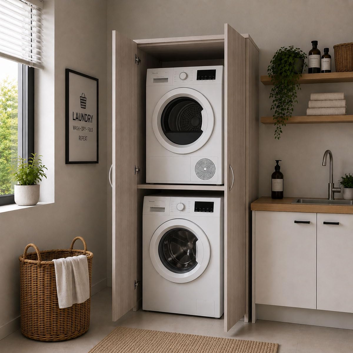 Yellowshop - Mobile a colonna porta lavatrice e asciugatrice con ante PRIME Bianco, Rovere Olmo, Rovere Well (Rovere Olmo)