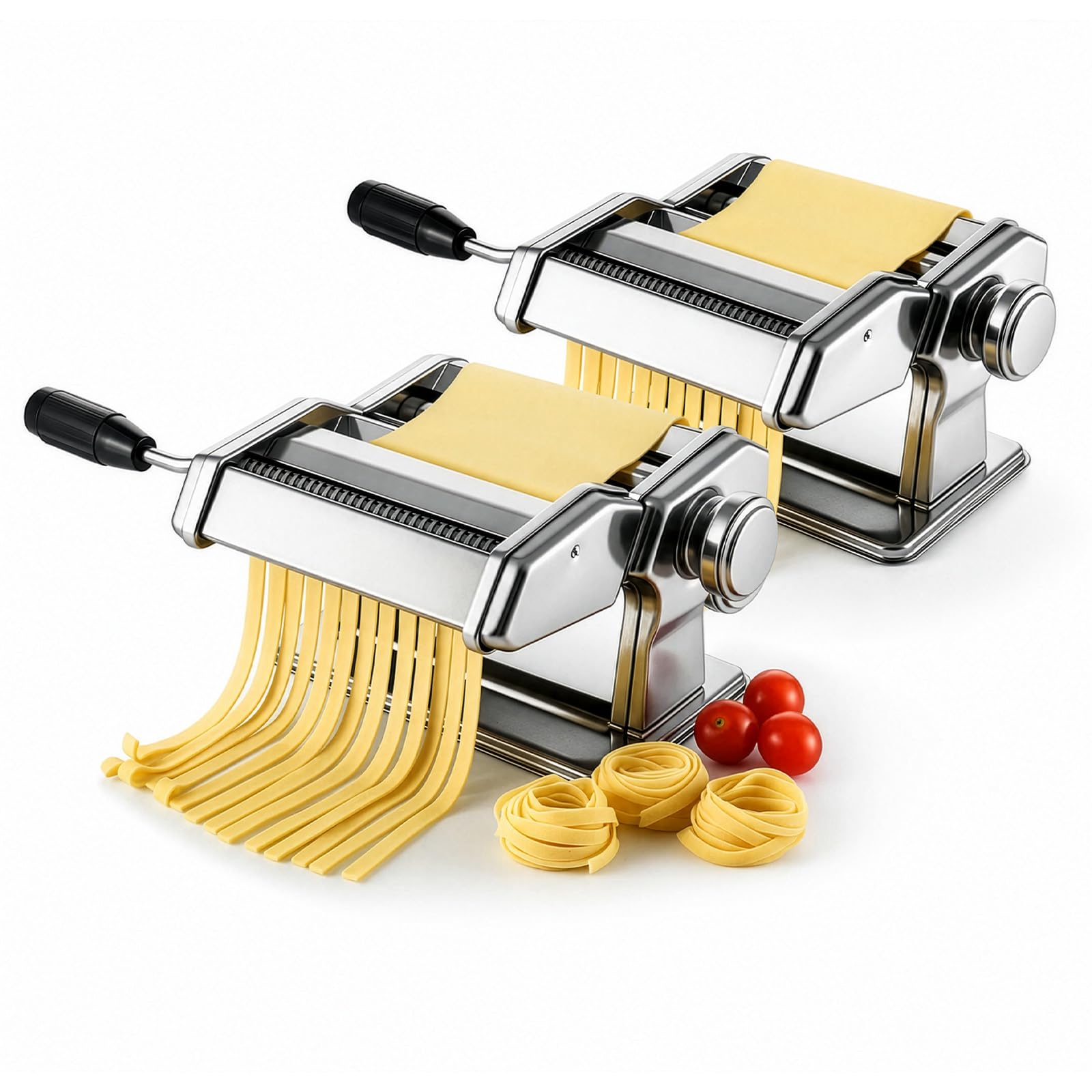 Pasta Roller and Cutter Machine Dual Width Noodle Maker for Pasta, Spaghetti, Fettuccine, Lasagna 2 in 1 Heavy Duty Stainless Steel with Cleaning Kit (2)