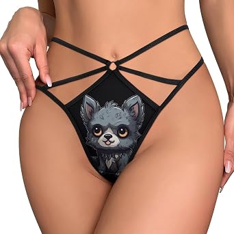 Gray Furry Dog Womens G-string Thongs Sexy Stretch T-back Thong Underwear No Show Breathable Ladies Panties