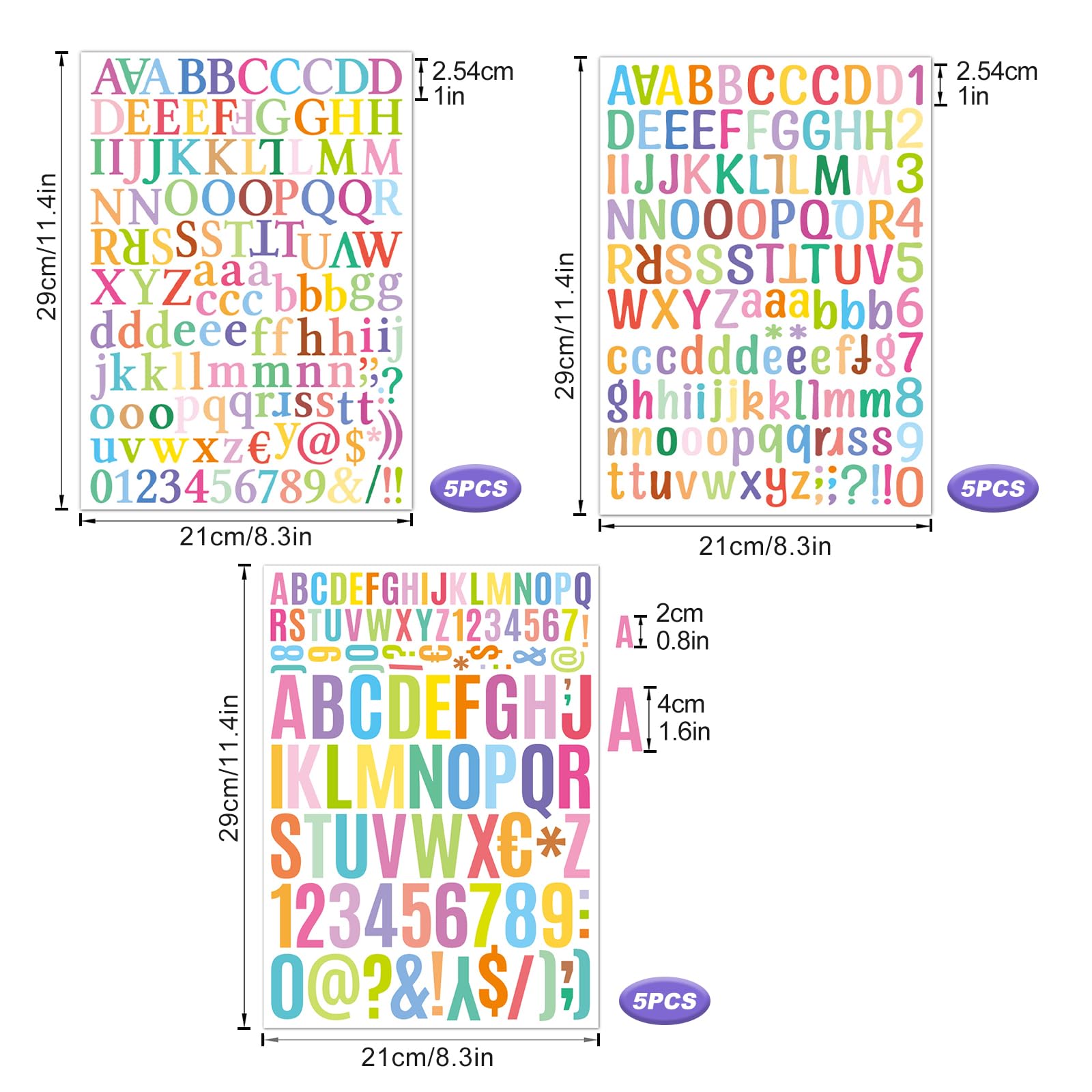 520 Adesivi Alfabeto Colorati In Vinile - 10 Fogli Con Lettere E Numeri, Grandi E Piccoli, Per Scrapbooking, Decorazione Lavagna E Fai Da Te