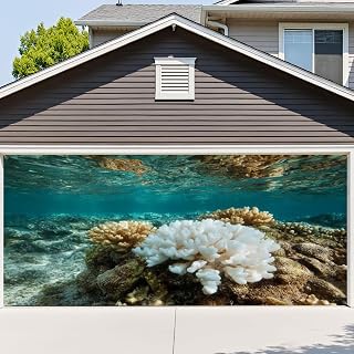 6x13ft Garage Door Cover Pocillopora Coral Bleached El Nino Pacific Ocean Garage Door Banner Decorations Polyester Door Mural Backdrop for Outdoor Indoor Party Background Decor