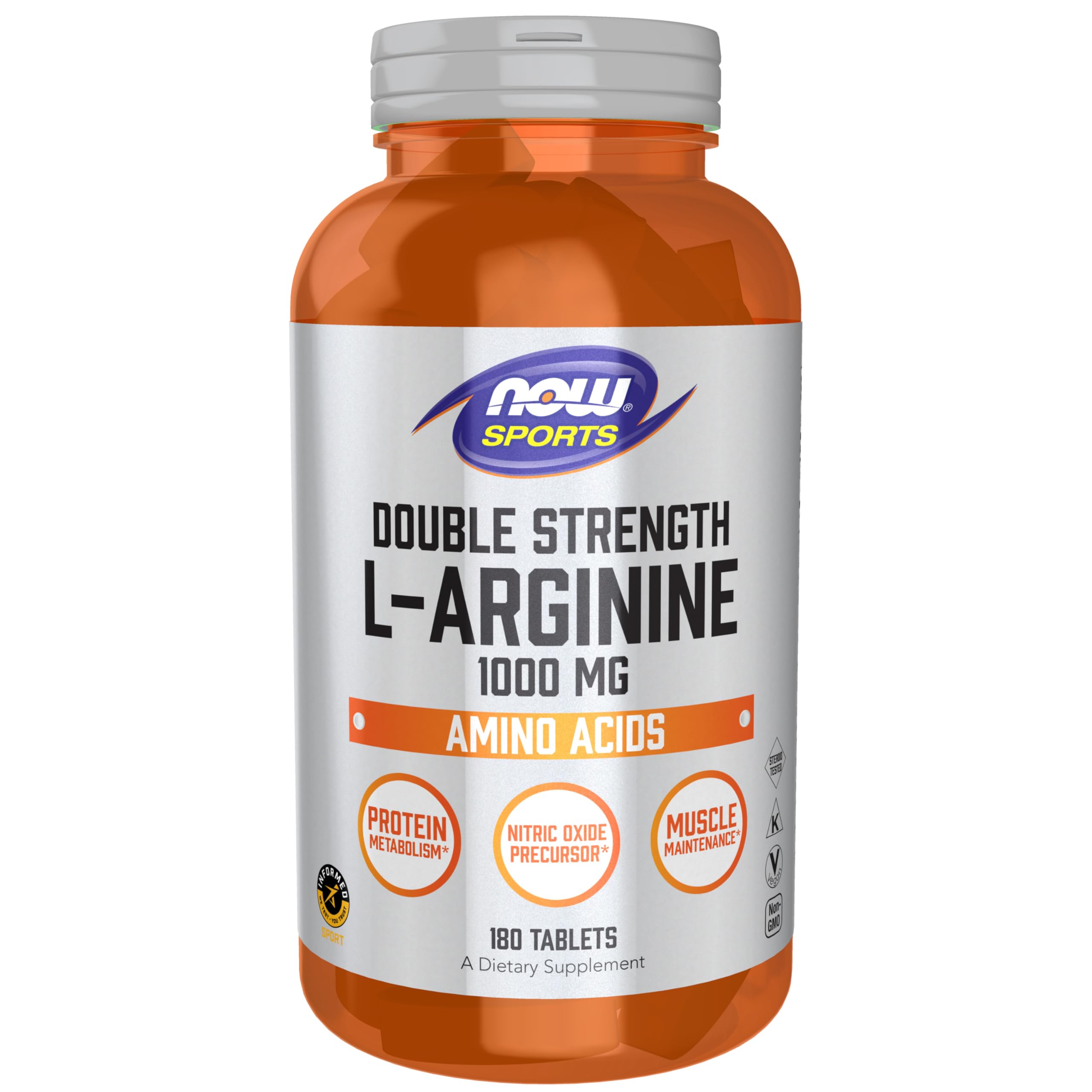 Now Sports, L-Arginine 1,000mg, Double Strength, N.O. Precursor*, 180 Tabs 180 Count (Pack of 1)