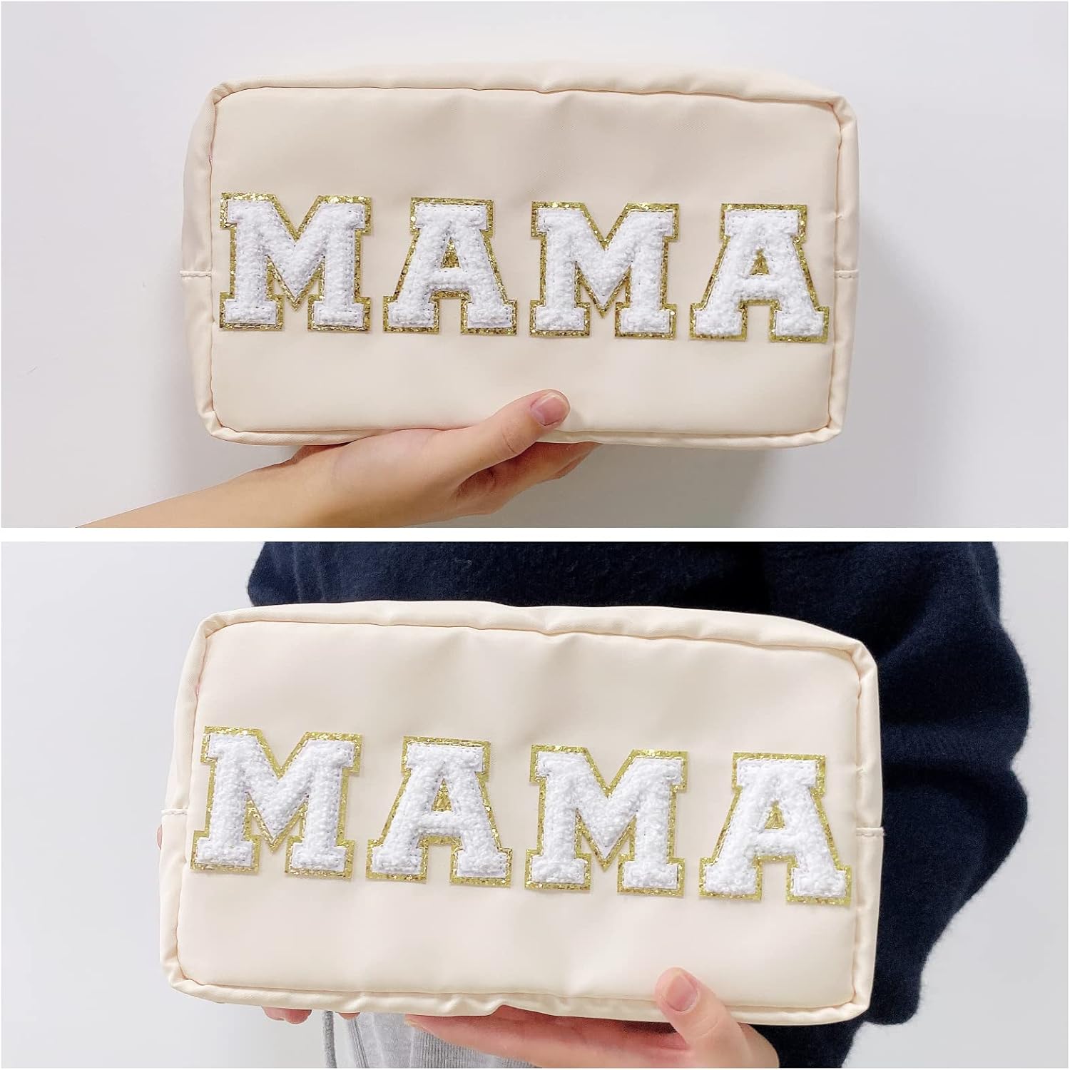 Chenille Letter Bag Mama Gift Makeup Bag Nylon Cosmetic Bag with Varsity Patch Makeup Pouch Bag Gift Toiletry Bag For Travel - Image 5