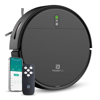 Robô Aspirador de Pó Inteligente 3 em 1 Varre, Aspira e Passa Pano Panda Plus AMG-R1 Wi-Fi, Alexa, Controle Remoto, Vários Modos Bivolt (Preto)