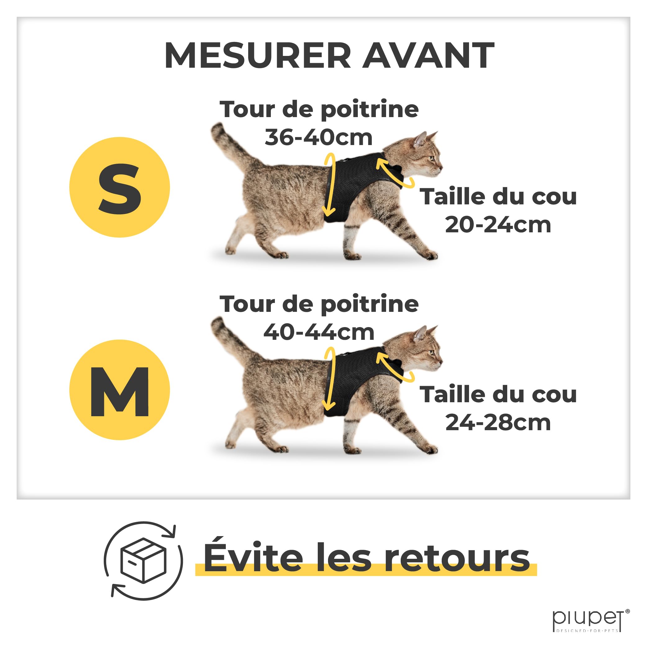 PiuPet® Harnais Chat & Laisse (S) I 1,2m I Anti Évasion I Collier I Chaton I Petit Chien I Adulte I Noir