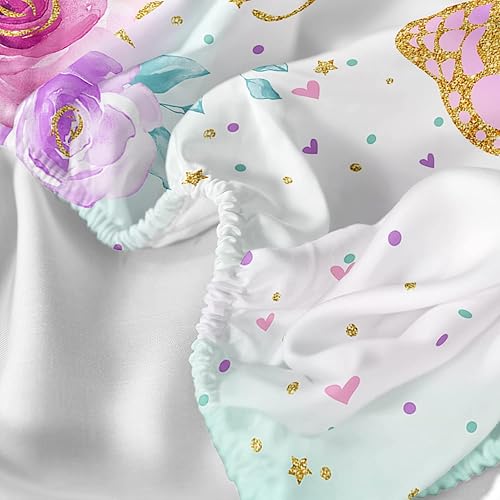 Miniatura 5 de CVHOUSE Juego de sábanas bajeras de mariposa tamaño matrimonial, juego de ropa de cama de mariposas coloridas, 1 sábana encimera y 1 sábana bajera